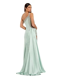 Mac Duggal Women's One Shoulder Embellished Cut Out Slit Gown