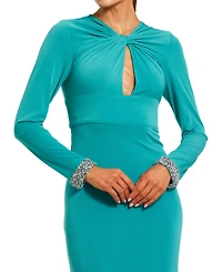 Mac Duggal Women's Jersey Long Sleeve Twist Neck Evening Gown