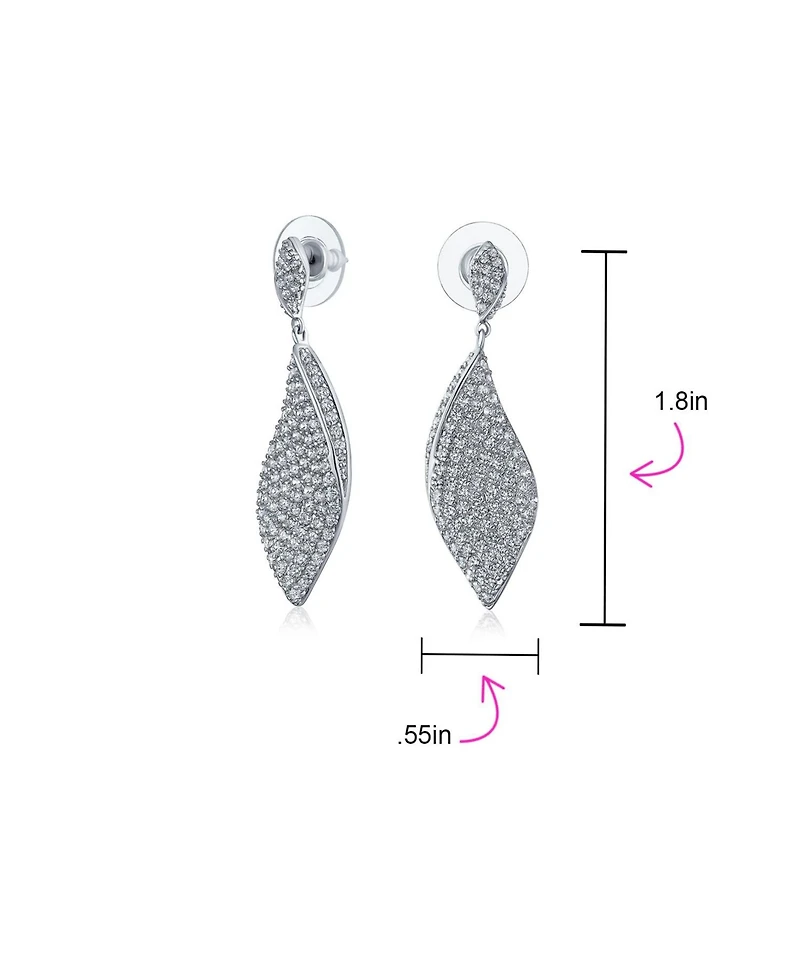 Bling Jewelry Modern Bridal Pave Cubic Zirconia Dangling Statement Teardrop Chandelier Earrings Silver Plated