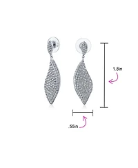 Bling Jewelry Modern Bridal Pave Cubic Zirconia Dangling Statement Teardrop Chandelier Earrings Silver Plated