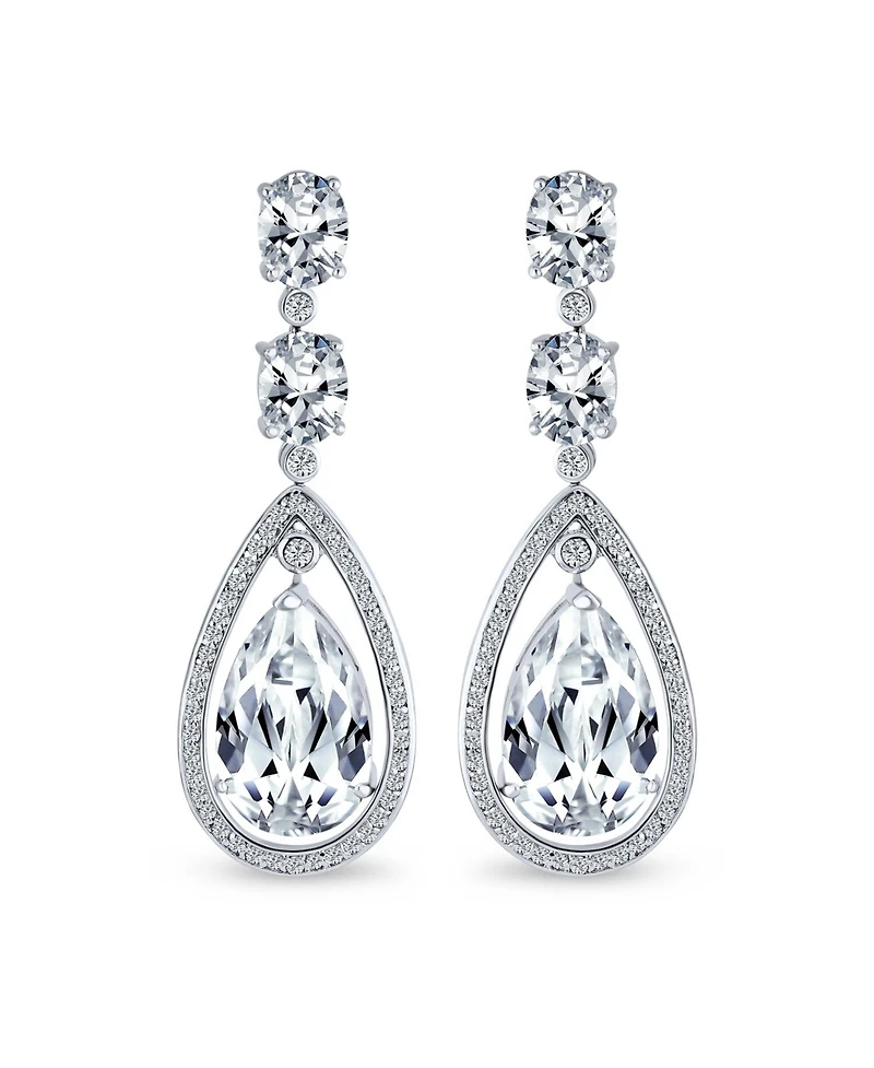 Bling Jewelry Cocktail Bridal Cubic Zirconia Halo Big Statement Teardrop Cz Chandelier Earrings Silver Plated