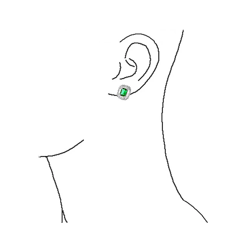 Bling Jewelry Art Deco Style Cocktail Cubic Zirconia Cz Baguette Halo Emerald Green Cut Statement Stud Earrings