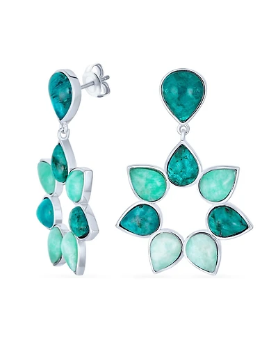 Bling Jewelry Modern Teal Apatite Green Brazil Amazonite Medallion Floral Petals Flower Statement Drop Earrings