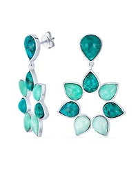 Bling Jewelry Modern Teal Apatite Green Brazil Amazonite Medallion Floral Petals Flower Statement Drop Earrings