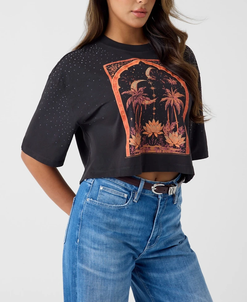 Guess Women's Short-Sleeve Desert Rose Crop Oversize T-Shirt