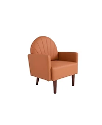 Streamdale Furniture Contemporary Shell-Shaped Pu Leather Armchair with Wooden Legs