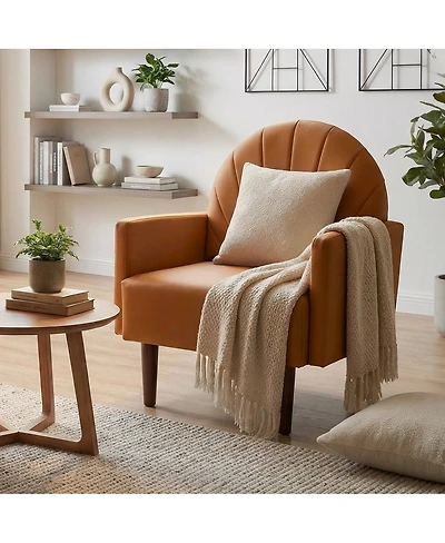 Streamdale Furniture Contemporary Shell-Shaped Pu Leather Armchair with Wooden Legs