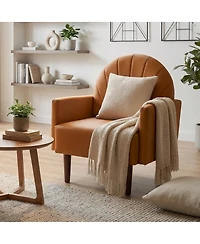 Streamdale Furniture Contemporary Shell-Shaped Pu Leather Armchair with Wooden Legs