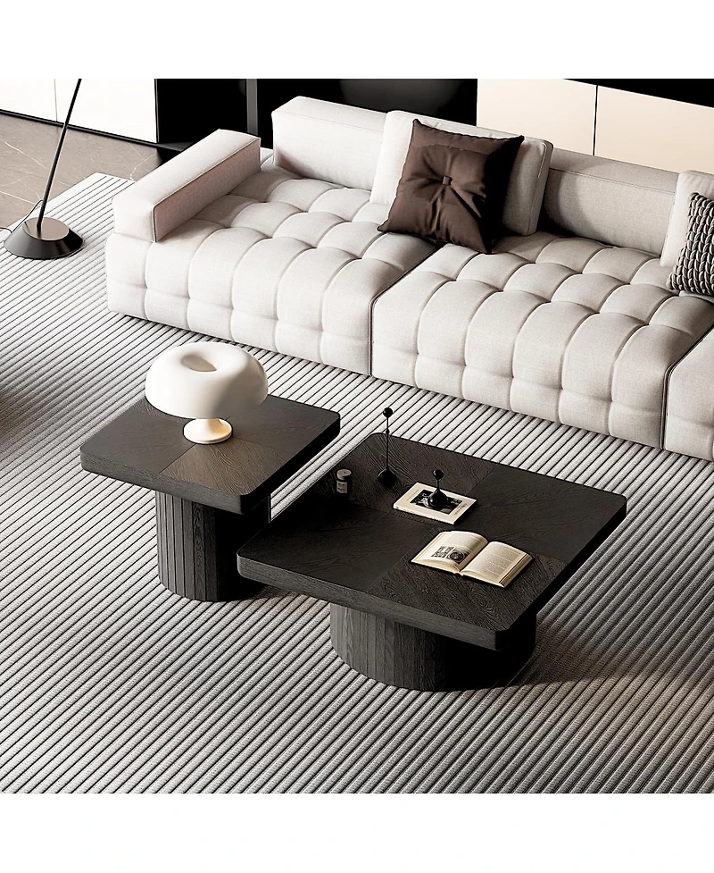Streamdale Furniture 2-Piece Fluted Wood Nesting Coffee Table Set