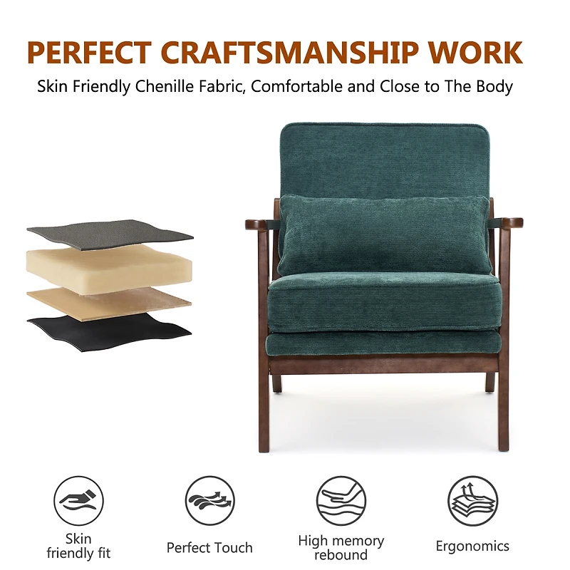 Streamdale Furniture Mid-Century Modern Lounge Chair with Lumbar Pillow and Wood Armrests