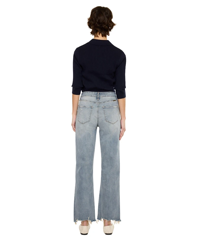 KanCan Women's High Rise Slim Wide Leg Jeans