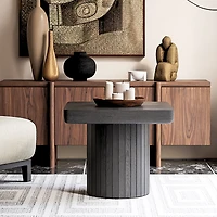 Streamdale Furniture Modern Solid Wood Veneer Square End Table with Grooved Cylindrical Base
