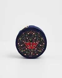 Fable England Women's Butterfly Velvet Embroidered Circle Jewellery Box