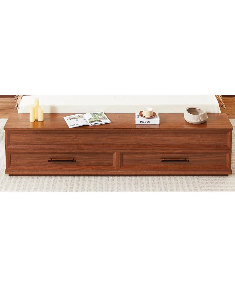 Streamdale Furniture Bed with 3D Geometric Headboard, 4-Drawer Storage and Bench