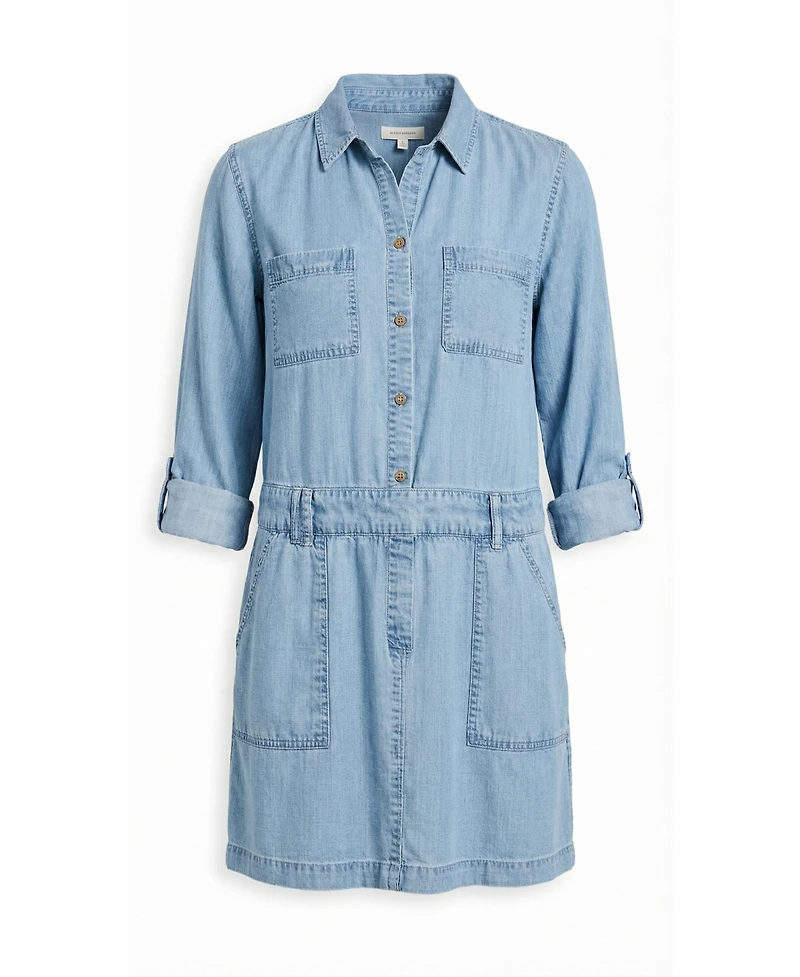 Modenaire Women's Long-Sleeve Button-Front Denim Mini Dress