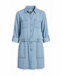 Modenaire Women's Long-Sleeve Button-Front Denim Mini Dress