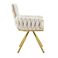 Streamdale Furniture Set of 2 Modern Velvet Braided Dining Chairs with Gold Metal Legs