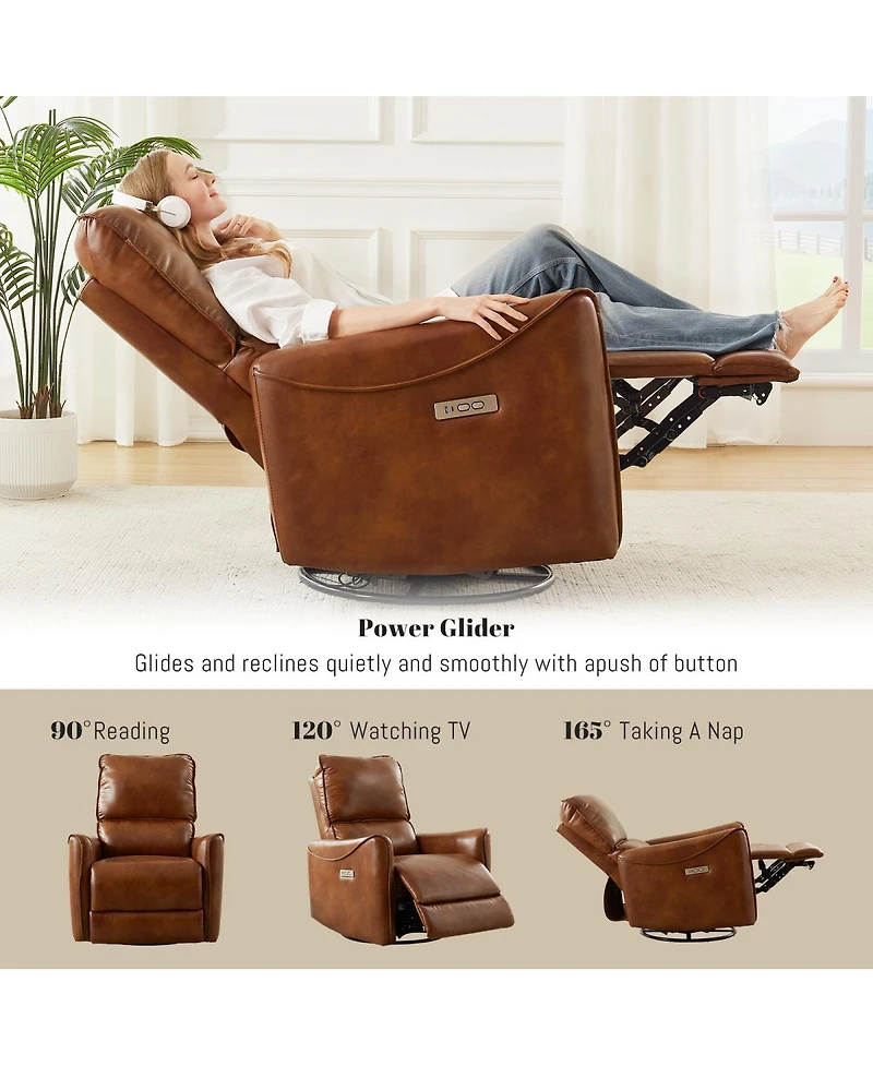 Streamdale Furniture High-Resilience Foam Swivel Power Recliner - Easy Minute Assembly