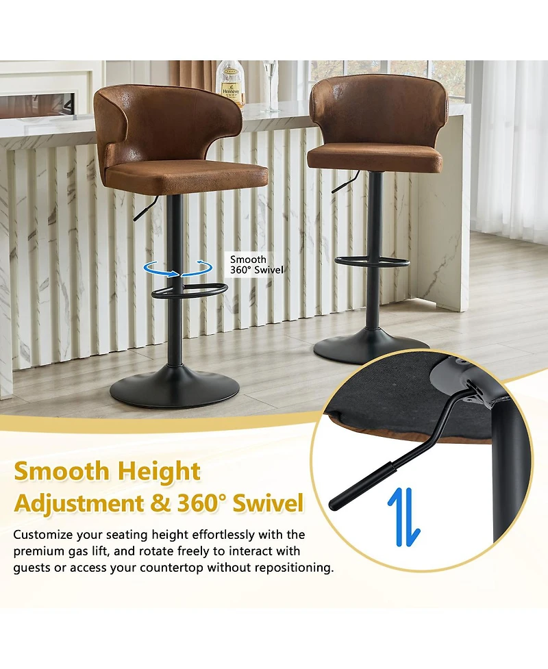 Streamdale Adjustable Swivel Suede Bar Stools with Backrest, Brown (Set of 2)