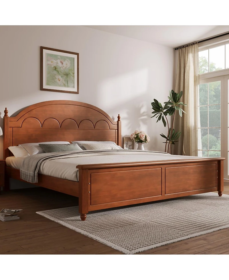 Streamdale Furniture Wooden Bed Frame with Arched Headboard and Classic Design