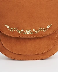 Fable England Women's Floral Faux Suede Embroidered Saddle Bag
