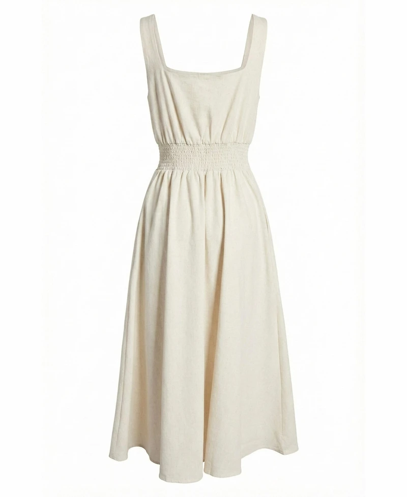 Modenaire Women's Sleeveless Smocked-Waist Front-Zip Slit Midi Dress