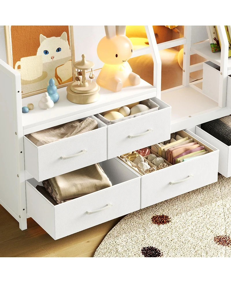 Streamdale Furniture Low Loft Bed with Multi-Storage, Shelves, and Fabric Drawers