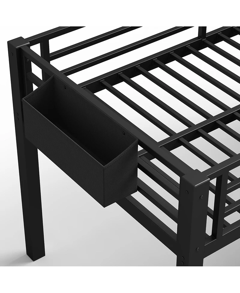 Streamdale Furniture Low Loft Bed with Storage Stairs, Fabric Drawers, and Shelves
