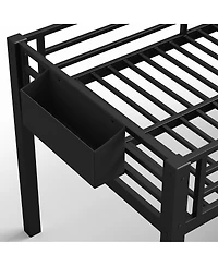 Streamdale Furniture Low Loft Bed with Storage Stairs, Fabric Drawers, and Shelves