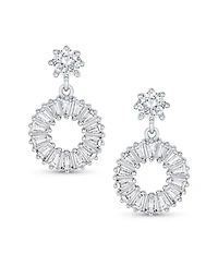 Bling Jewelry Fancy Cocktail Open Baguette Circle Drop Stud Earrings Cubic Zirconia Cz .925 Sterling Silver