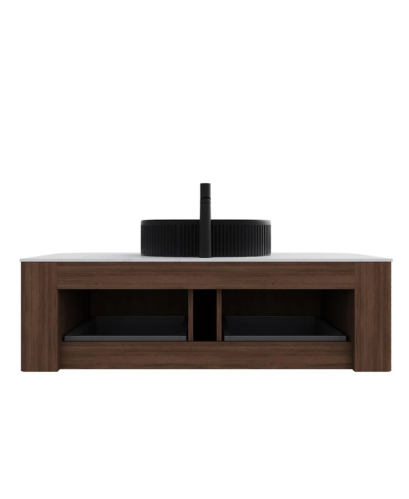Sillysis Wall Mounted Bathroom Vanity with Sintered Stone Top, Oval Sink, Stripe Drawer, Pre-assembled