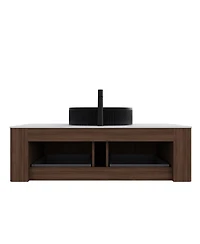 Sillysis Wall Mounted Bathroom Vanity with Sintered Stone Top, Oval Sink, Stripe Drawer, Pre-assembled