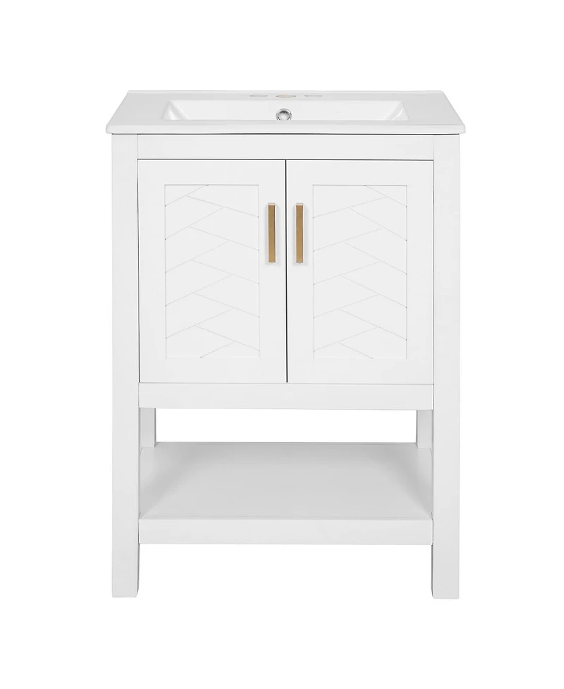 Sillysis 24 Inch Bathroom Vanity with Sink, Modern Solid Wood Mdf Cabinet, Adjustable Shelf and Soft Close Doors, Space Saving Design