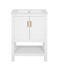 Sillysis 24 Inch Bathroom Vanity with Sink, Modern Solid Wood Mdf Cabinet, Adjustable Shelf and Soft Close Doors, Space Saving Design