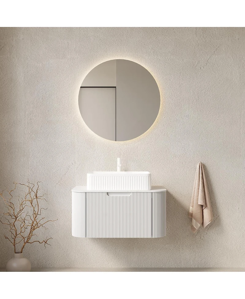 Sillysis Wall Mounted Bathroom Vanity with Rectangular Ceramic Basin, Sintered Stone Top, Stripe Panel