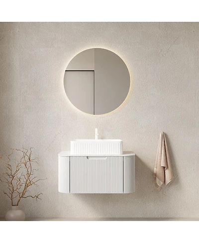 Sillysis Wall Mounted Bathroom Vanity with Rectangular Ceramic Basin, Sintered Stone Top, Stripe Panel