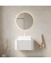 Sillysis Wall Mounted Bathroom Vanity with Rectangular Ceramic Basin, Sintered Stone Top, Stripe Panel