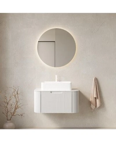 Sillysis Wall Mounted Bathroom Vanity With Rectangular Ceramic Basin Sintered Stone Top Stripe Panel Pre Assembled