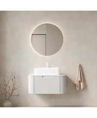 Sillysis Wall Mounted Bathroom Vanity With Rectangular Ceramic Basin Sintered Stone Top Stripe Panel Pre Assembled