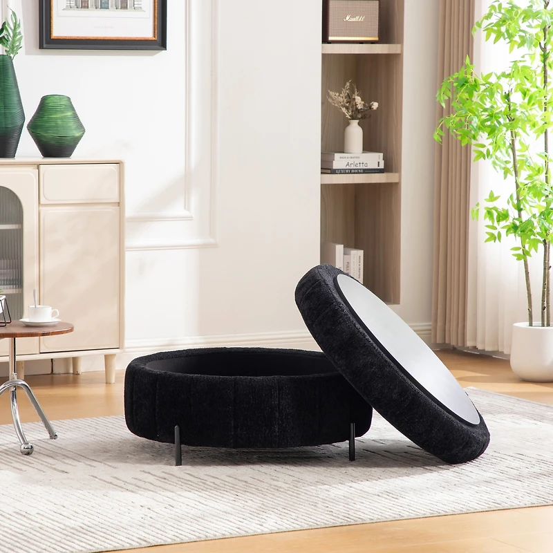 Streamdale Furniture 31.3" Upholstered Round Storage Ottoman with Reversible Lid
