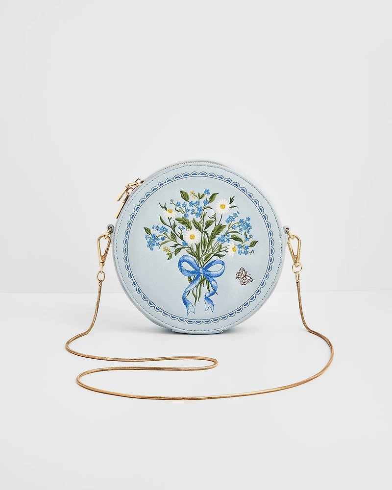 Fable England Women's Floral Posy Embroidered Circle Bag
