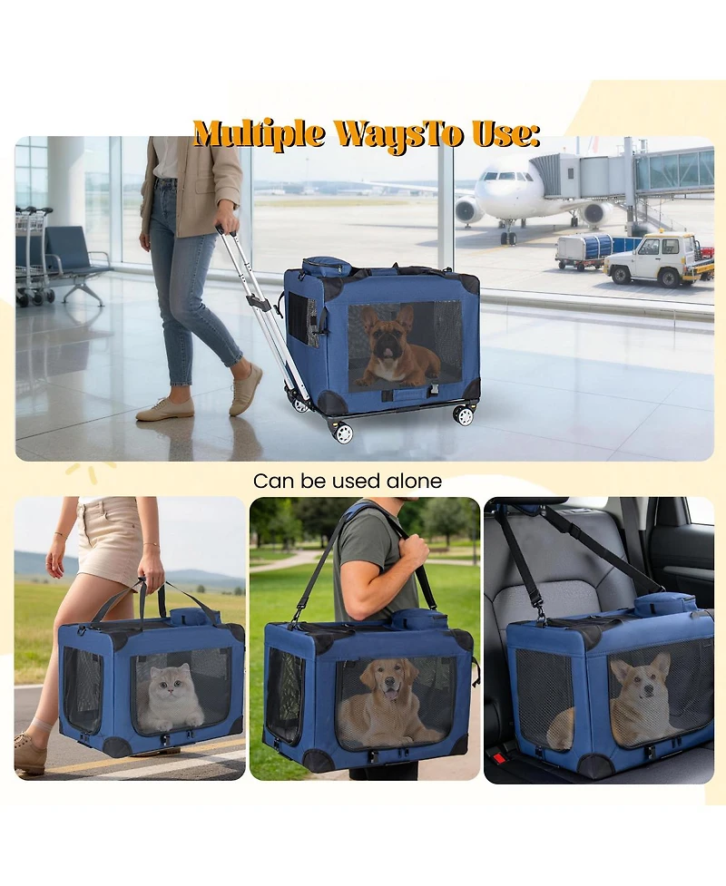 Streamdale Furniture 2-in-1 Collapsible Rolling Dog Crate for Medium-Large Dogs, 28
