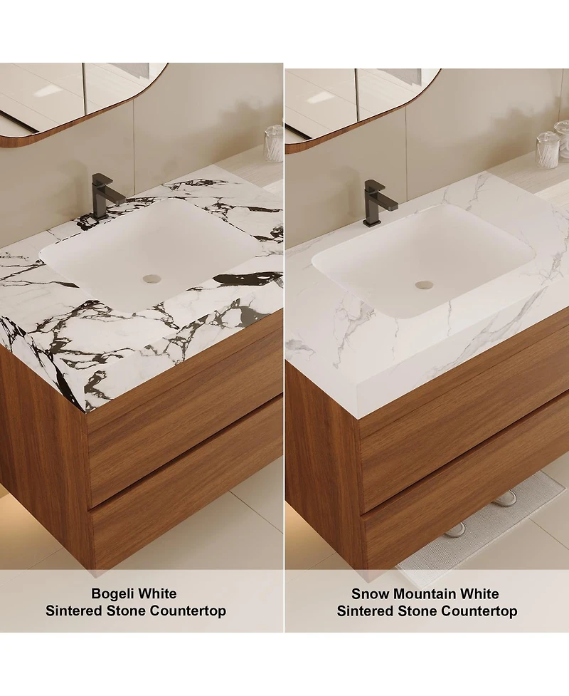 Sillysis Floating Bathroom Vanity with Faux Marble Top, Ceramic Undermount Sink and Soft-Close Drawers for Small Spaces