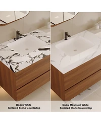 Sillysis Floating Bathroom Vanity with Faux Marble Top, Ceramic Undermount Sink and Soft-Close Drawers for Small Spaces