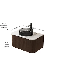 Sillysis Wall Mounted Bathroom Vanity with Crystal Glass Vessel Sink, Wood Grain Cabinet