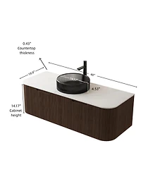 Sillysis Wall Mounted Bathroom Vanity with Crystal Glass Vessel Sink, Wood Grain Cabinet, Pre-assembled