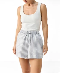 Reistor Women's Striped Linen Drawstring Relaxed Shorts