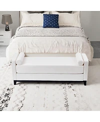 Streamdale Furniture Sherpa Fleece Upholstered Bench with Wood Legs and 2 Bolster Pillows