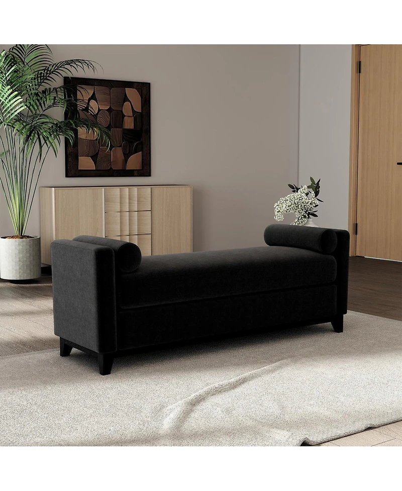 Streamdale Furniture 66.34" Sherpa Upholstered Bench with Solid Wood Legs and 2 Bolster Pillows