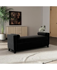 Streamdale Furniture 66.34" Sherpa Upholstered Bench with Solid Wood Legs and 2 Bolster Pillows